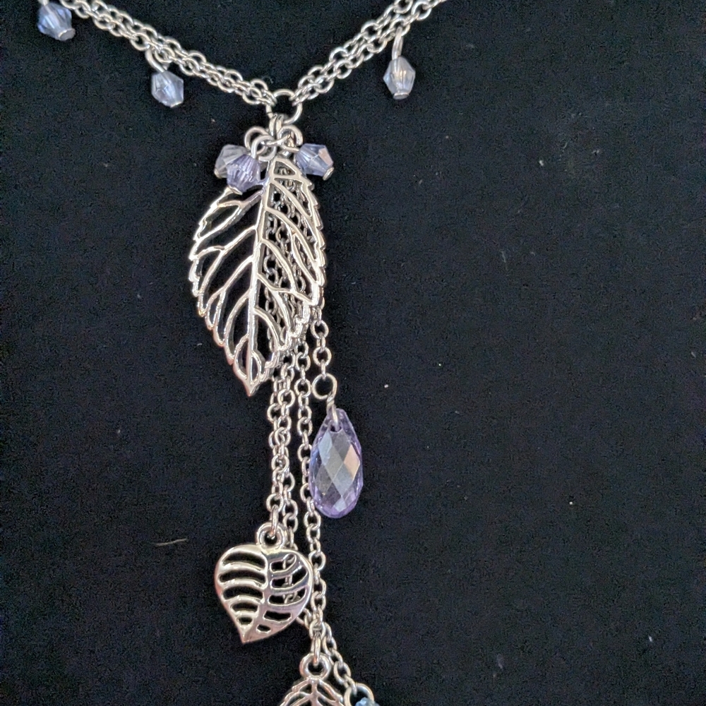 Cookie Lee Silver Blue Purple Leaf Necklace Set - Picture 3 of 4